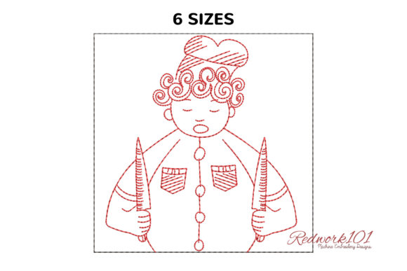 Chef with Cooking Utinsils Redwork
