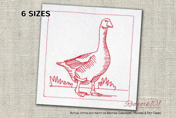 Goose Walking on Grass Redwork Design Review