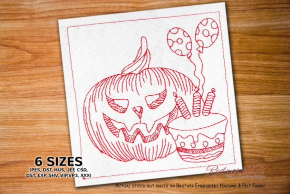 Halloween Pumpkin with Cake Redwork Review
