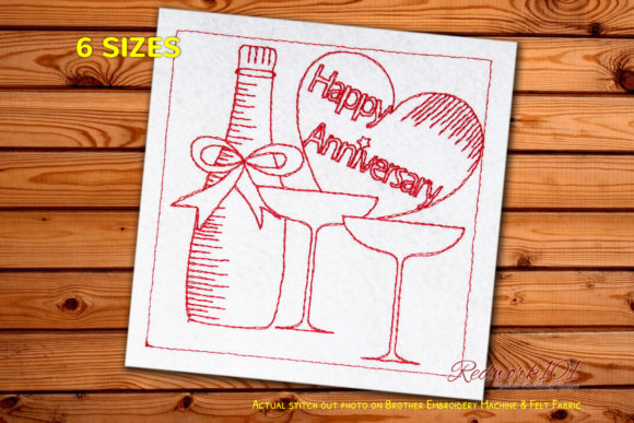 Wine Bottle Happy Anniversary Embroidery